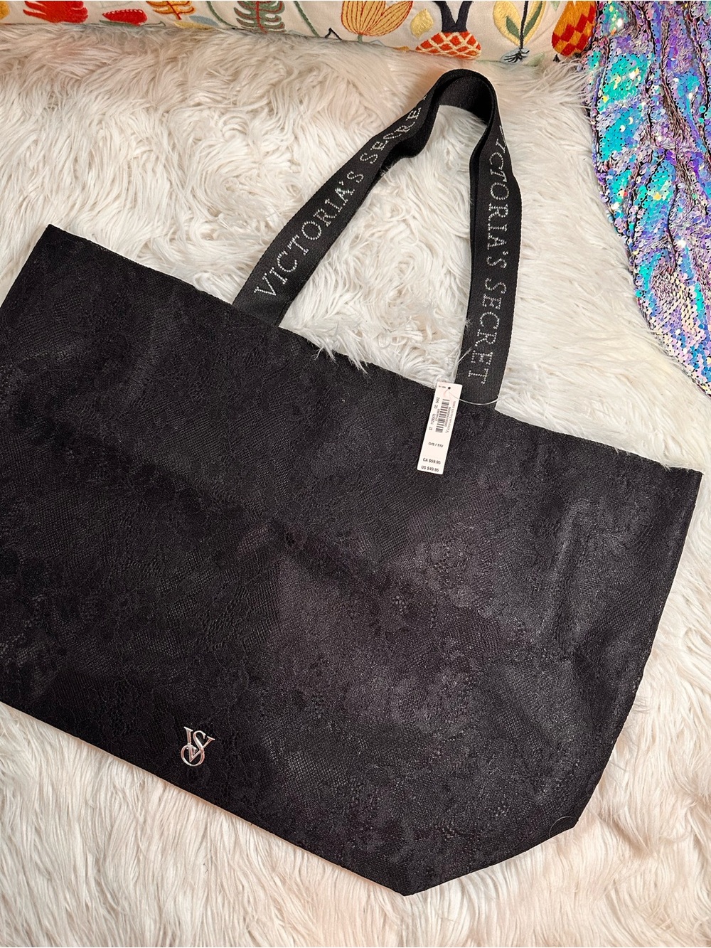 VS • Lace and Rhinestone Snap Closure Tote - Picture 14 of 17
